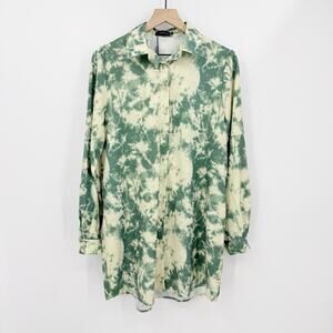 PrettyLittleThing Green Tie Dye Shirt Dress 6 Button Down Long Sleeve Streetwear